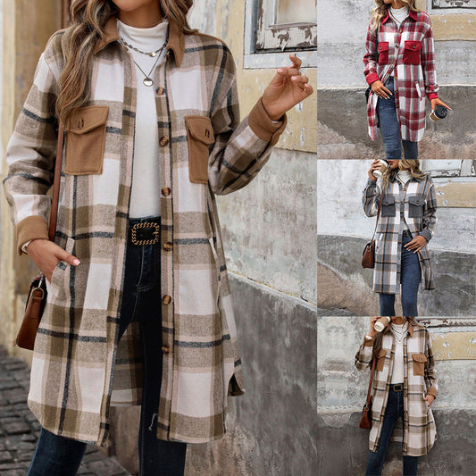Damen Karierte Langarmjacke Baumwolle Moderner Schnitt Schwarzweiß - Eveloria