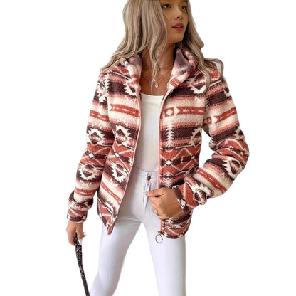 Damen Fleecejacke Ethnomuster Reißverschluss Eveloria