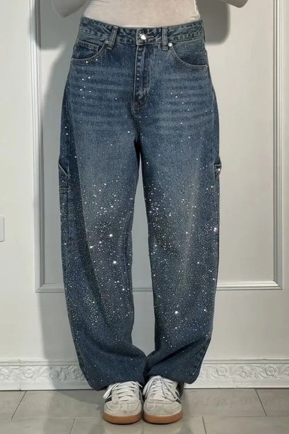 Damen Glitzer-Jeans Baggy-Style Eveloria