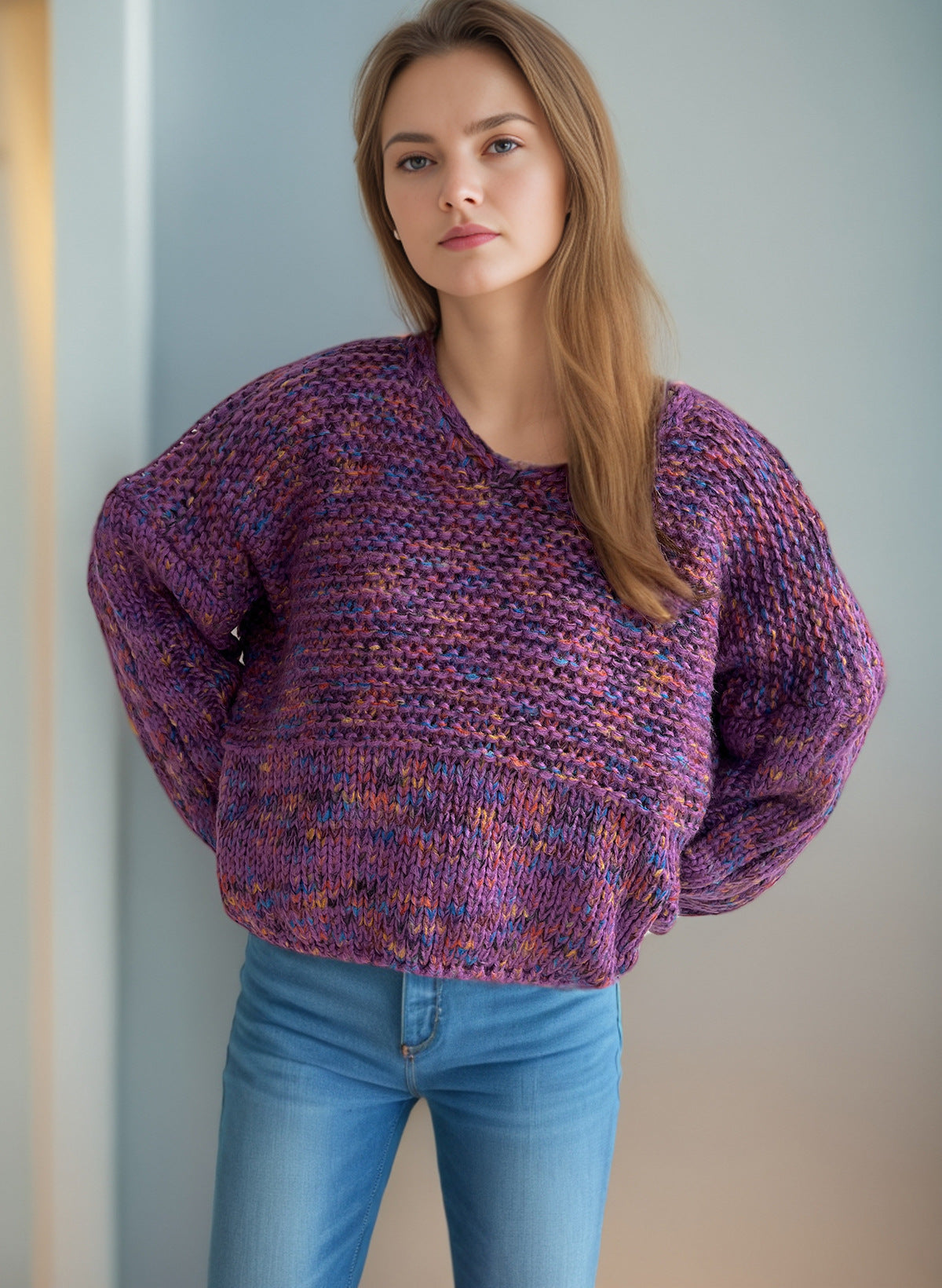 Damen Strickpullover Weit Schnitt Elegante Ärmel Eveloria