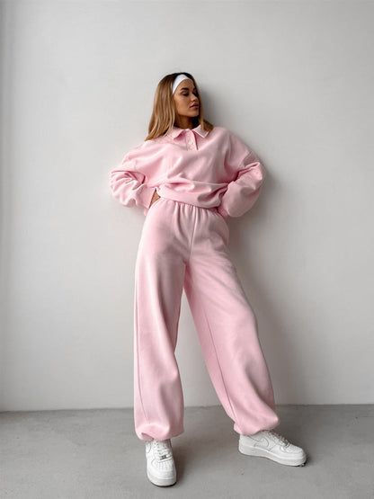 Damen Loungewear-Set Weite Hosen Modischer Kragen