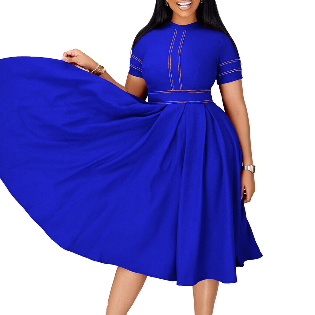 Damen Midikleid Tailliert Schwingender Rock Eveloria