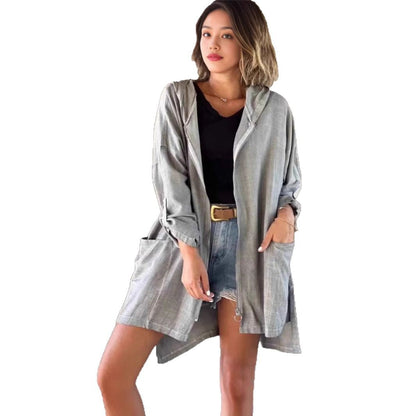 Damen Übergangsjacke mit Kapuze und Taschen Hochwertig