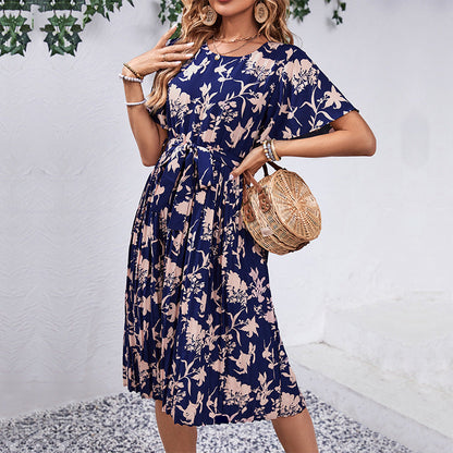 Damen Midi-Kleid Floralmuster Tailliert