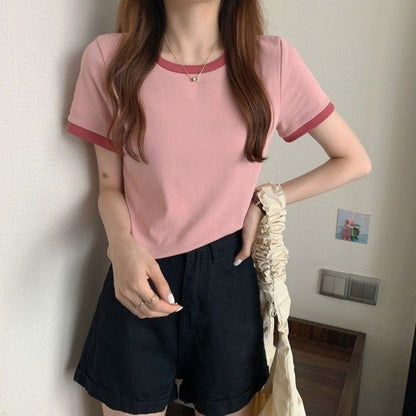 Damen T-Shirt Kurzarm Leichtes Baumwollshirt Weiß