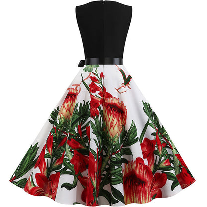 Damen Midikleid Blumendruck A-Linie