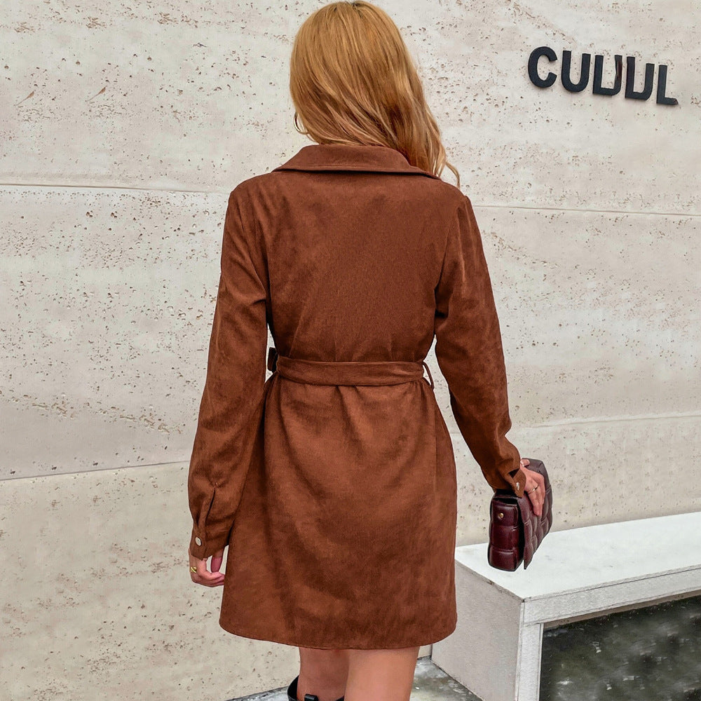 Damenkleid Utility-Stil Knopfdetails Taillengürtel