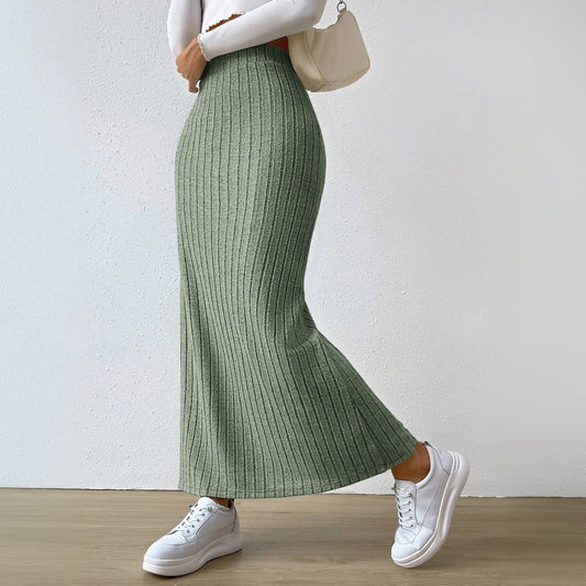 Damen Maxirock Rippendesign Seidenähnlich Schwarz - Eveloria