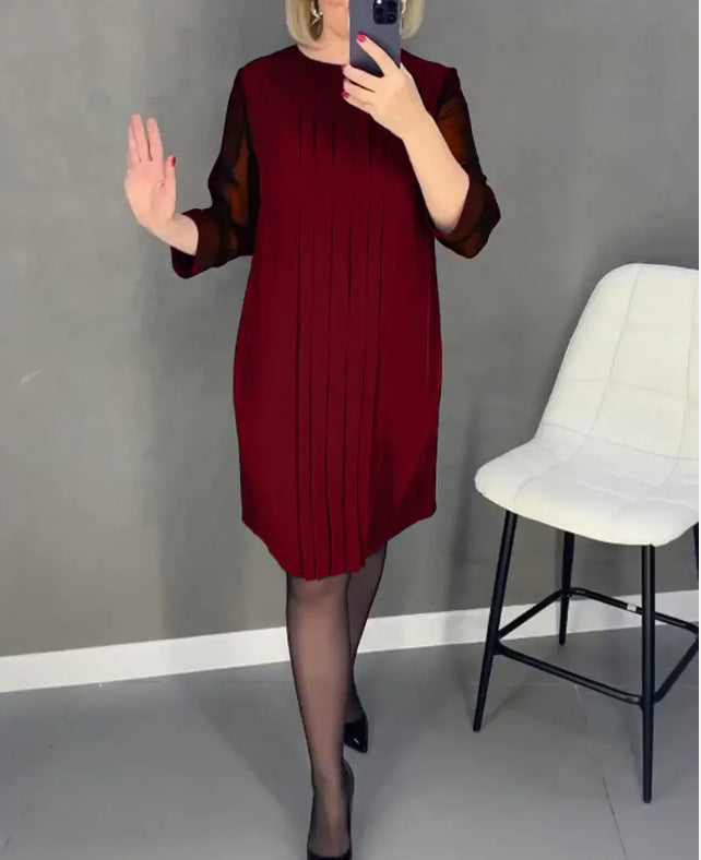 Damen Maxikleid Elegantes Faltenwurf Durchsichtige Ärmel Eveloria