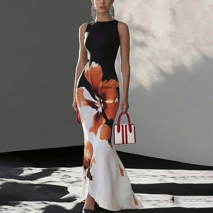 Damen Maxikleid mit floralem Muster und Taillenschnitt