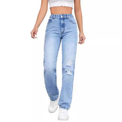 Damen Highwaist Jeans Vintage-Look Destroyed-Effekt
