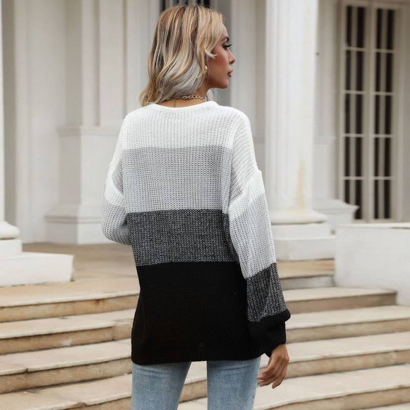 Damen Pullover Lässig Gestreift Weit Eveloria