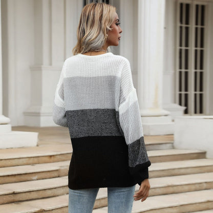 Damen Pullover Lässig Gestreift Weit Eveloria