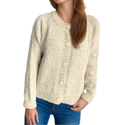 Damen Strickjacke Kuschelig Großknöpfe Feine Textur Beige