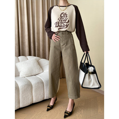 Damen Langarmshirt mit Schriftzug und weiten Ärmeln