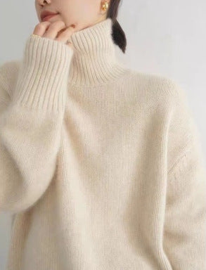 Damen Kaschmir Rollkragenpullover Weit Elegantes Design Beige