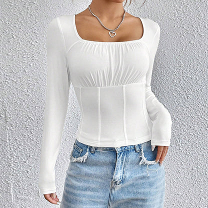 Damen Langarmshirt Quadratischer Ausschnitt Figurschmeichelnd Eveloria