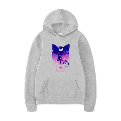 Damen Kapuzenpullover Katzenmotiv Bequem Grau