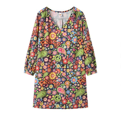 Damen Freizeitkleid buntes Blumenmuster V-Ausschnitt Eveloria