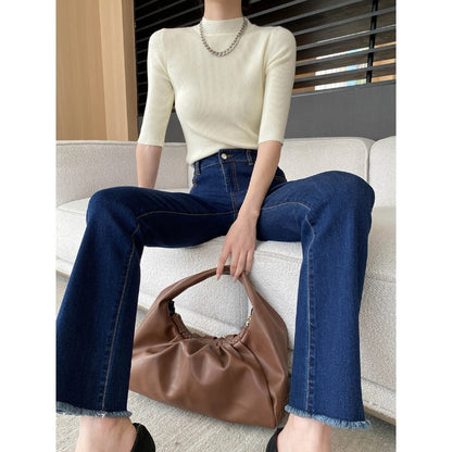 Damen High-Waist Flare Jeans mit Fransen Eveloria