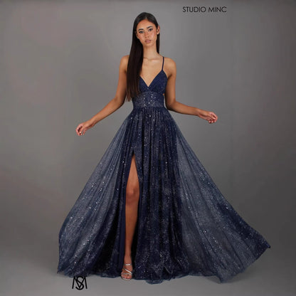 Damen Abendkleid V-Ausschnitt Tüll Elegant