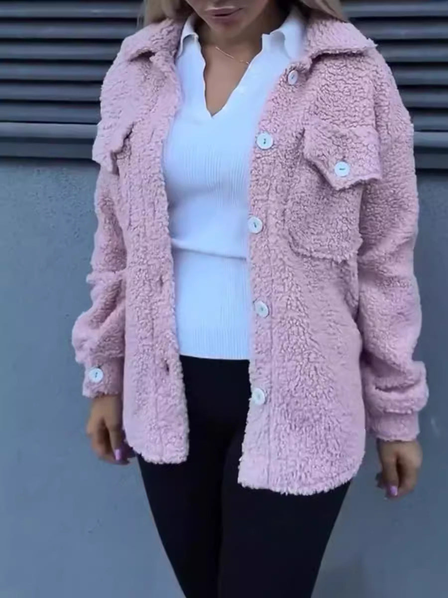 Damen Fleecejacke Lässig Mit Taschen Knopfdetails Schwarz Eveloria - Eveloria