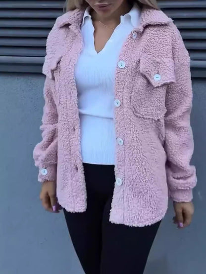 Damen Fleecejacke Lässig Mit Taschen Knopfdetails Schwarz Eveloria - Eveloria