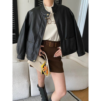 Damen Kunstlederjacke Lässig Mit Knöpfen Eveloria