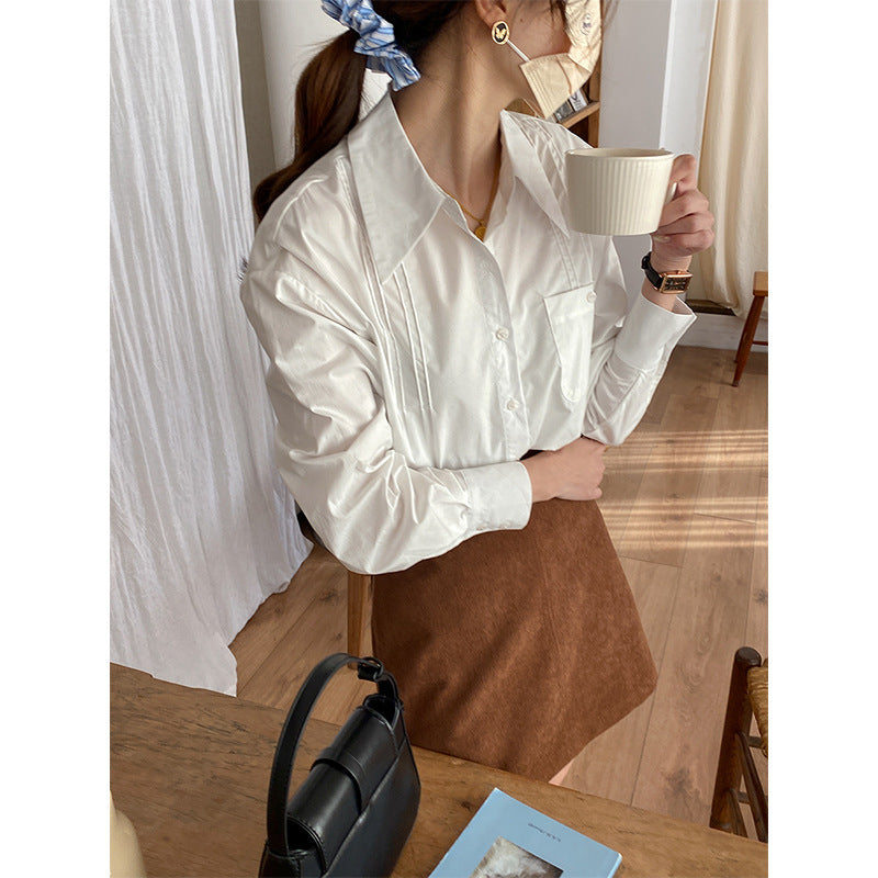 Damen Bluse Klassisch Falten Ärmel Weiß - Eveloria