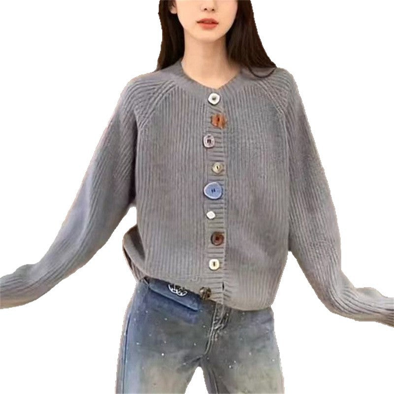 Damen Strickcardigan Bunt Knöpfe Struktur