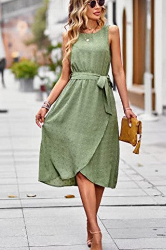 Damen Wickelkleid Glänzende Punkte Taillengürtel Eveloria