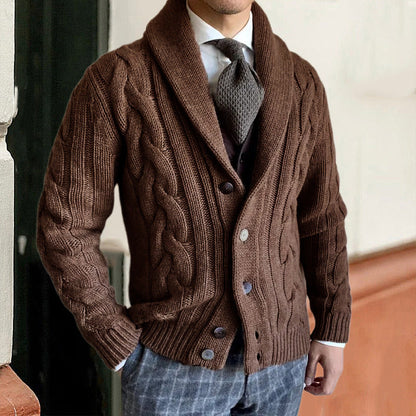 Herren Grobstrickjacke Elegantes Zopfdesign Moderner Kragen Warm