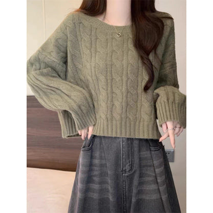 Damen Grobstrickpullover Lässig Zopfmuster Eveloria
