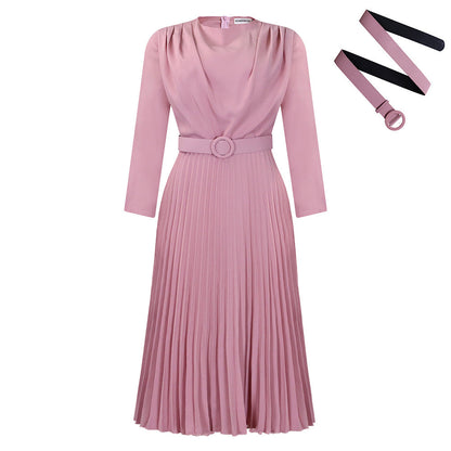 Damen Plisseekleid mit Gürtel und Falten Elegantes Damenkleid