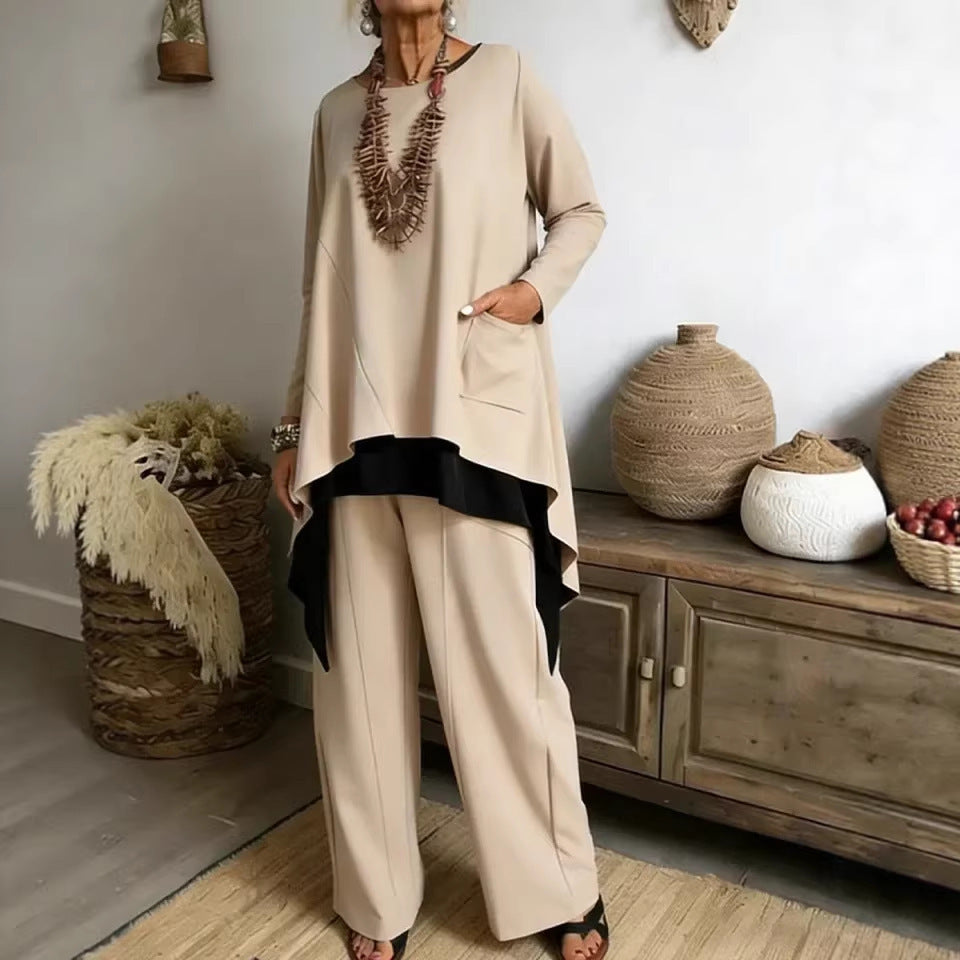 Damen Ensemble Asymmetrisches Oberteil Weite Hose Eveloria - Eveloria