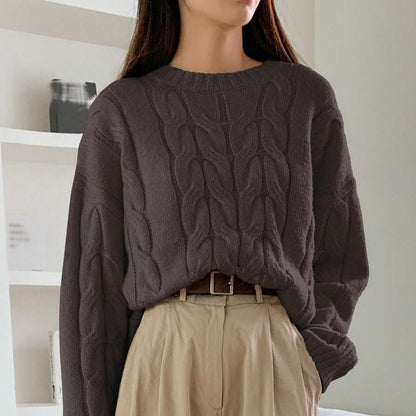 Damen Grobstrickpullover Zopfmuster Weitschnitt