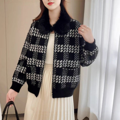 Damen Strickjacke mit Kunstfellkragen Eveloria