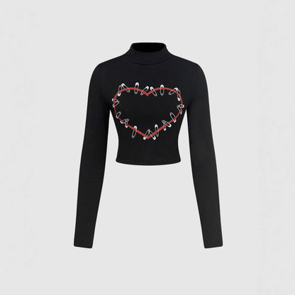 Damen Langarm Crop- Herz-Design Eveloria - Eveloria