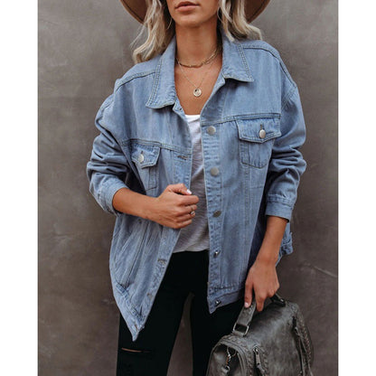 Damen Oversized Denimjacke mit Brusttaschen Blau
