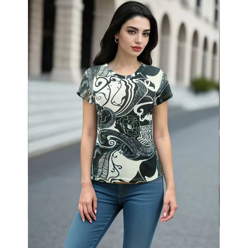 Damen T-Shirt mit Lippenmotiv Lässig Weiß