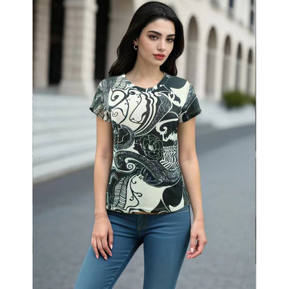Damen T-Shirt mit Lippenmotiv Lässig Weiß
