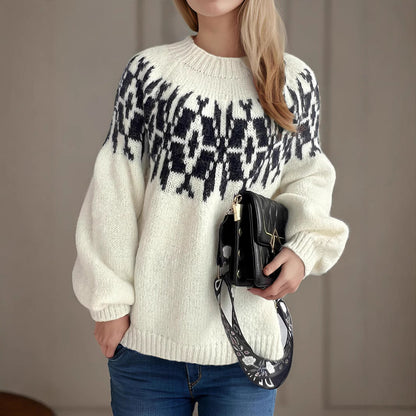 Damen Pullover Norweger Muster Eveloria