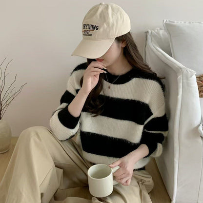 Damen Kuschelpullover Gestreift Eveloria