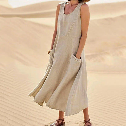 Damen Maxikleid Weite Silhouette Mit Taschen Eveloria