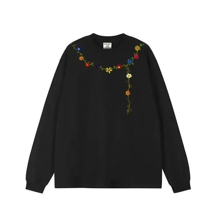 Damen Sweatshirt Florales Stickdesign Grau Eveloria