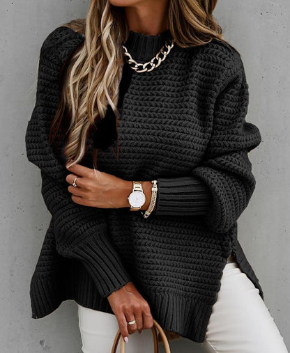 Damen Strickpullover Hochgeschlossener Kragen Strukturiertes Design