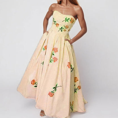 Damen Ballkleid Strapless Stickerei Weit Rock Eveloria
