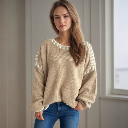 Damen Grobstrickpullover Lässiger Schnitt Gestreifte Ärmel