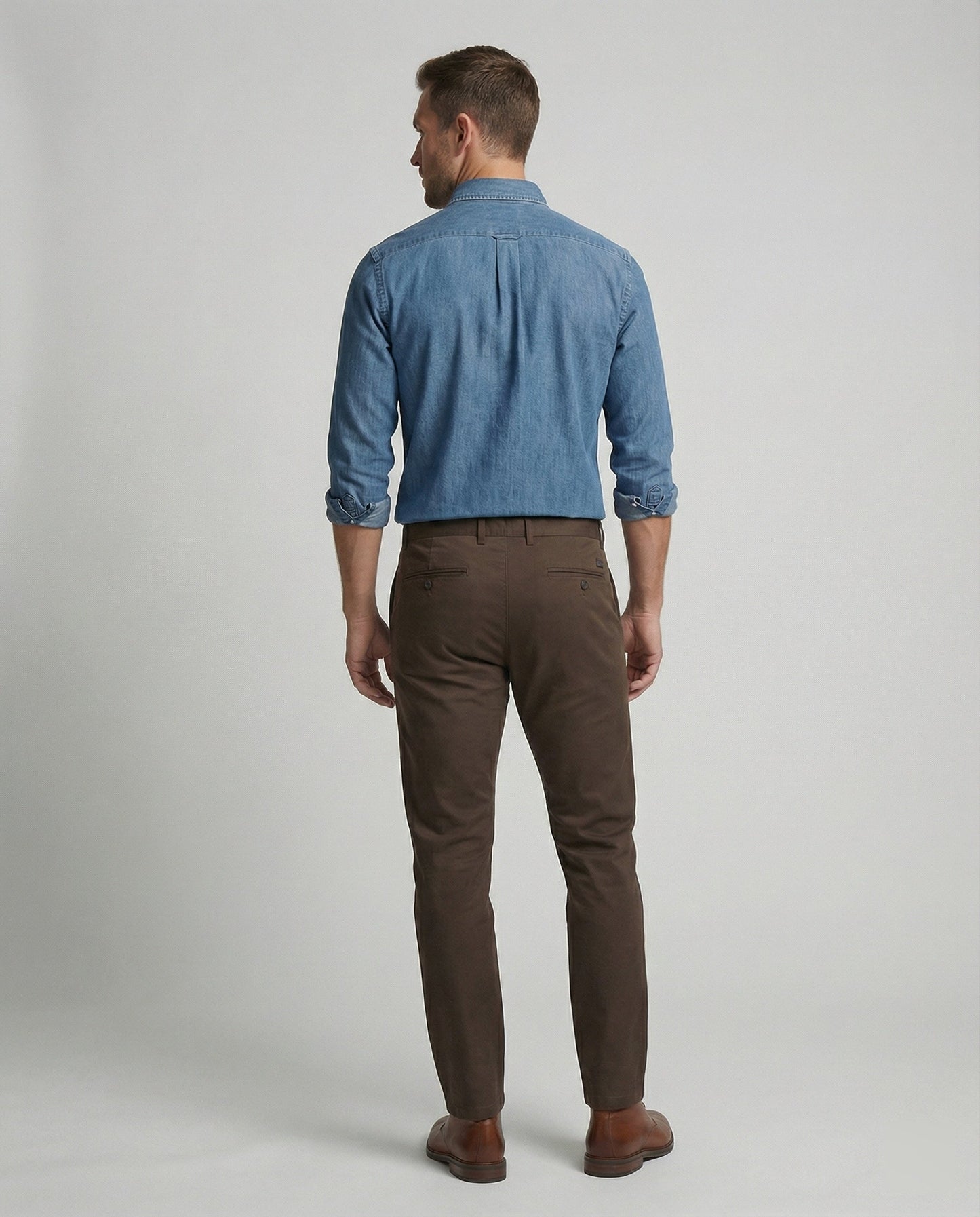 Herren Denim Hemd Langarm Kentkragen Jeansblau - Eveloria