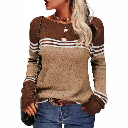 Damen Strickpullover Kontrastfarben Einzigartige Textur Grau